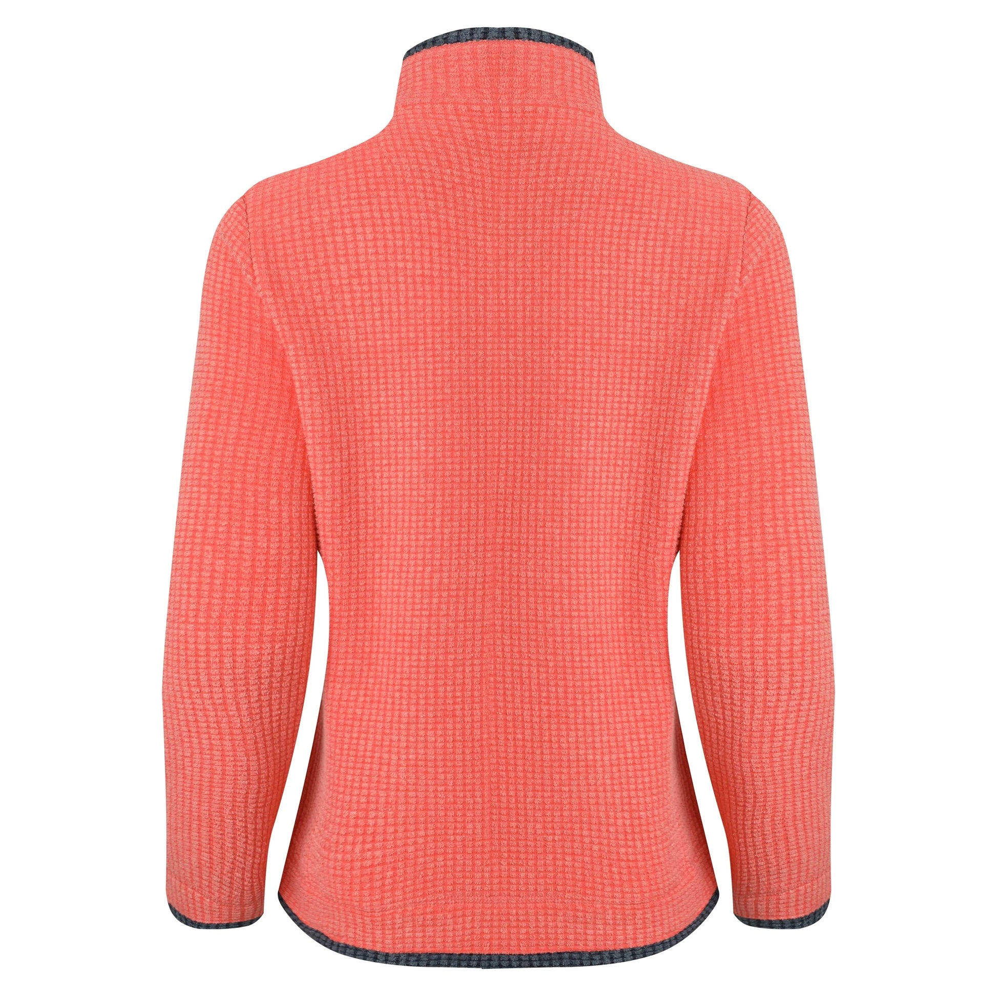 Weird Fish womens Ariana full zip grid fleece coral in bright coral colour with black trim on collar and cuffs
