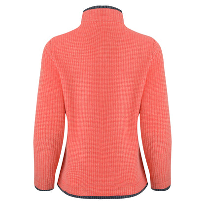 Weird Fish womens Ariana full zip grid fleece coral in bright coral colour with black trim on collar and cuffs