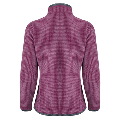 Weird Fish womens Ariana grid fleece purple wine colour full back view with high collar and long sleeves
