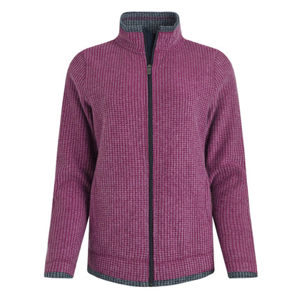 Weird Fish womens Ariana grid fleece purple wine full zip fleece jacket with high neck and long sleeves