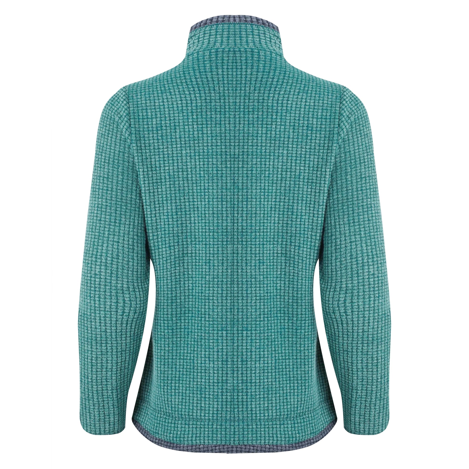Back view of Weird Fish Ariana womens zip grid fleece green in a textured zip-up design