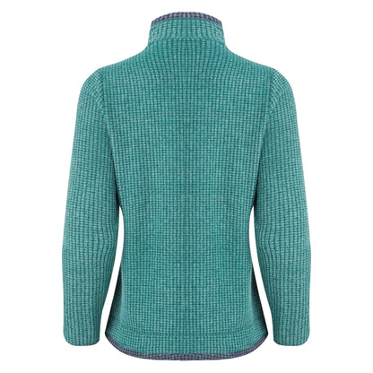 Back view of Weird Fish Ariana womens zip grid fleece green in a textured zip-up design