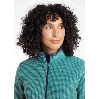 Weird Fish womens Ariana zip grid fleece green cosy textured zip-up jacket with high collar