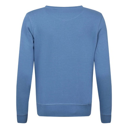 Back view of a womens Weird Fish Aurora crew neck sweatshirt in Faded Blue with a nautical logo print on the front.