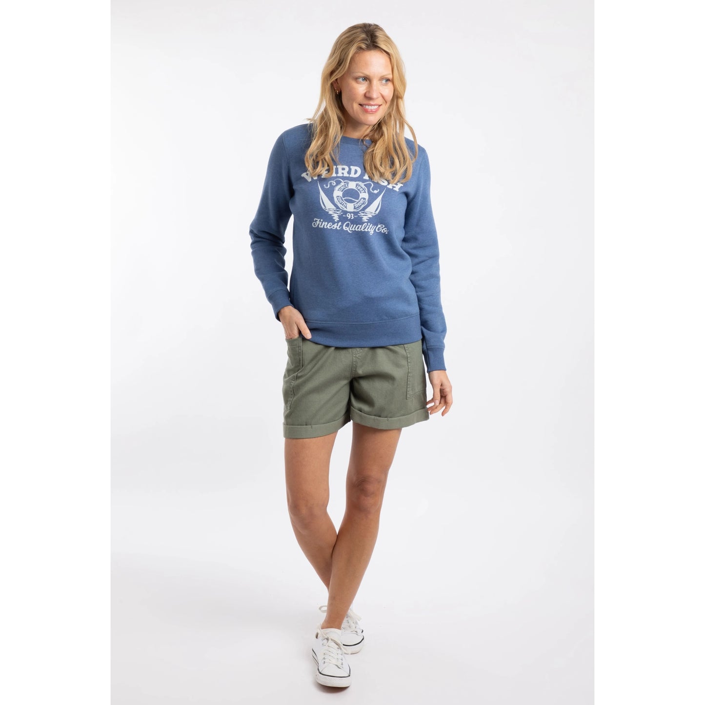 Weird Fish Womens Aurora Printed Crew Neck Sweatshirt - Faded Blue