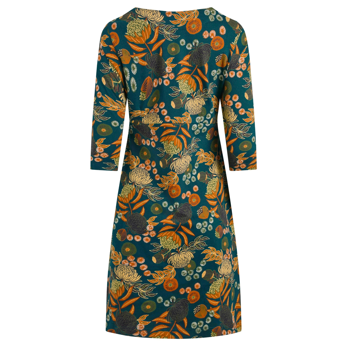 Weird Fish Deep Teal floral patterned dress on a white background
