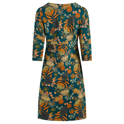 Weird Fish Deep Teal floral patterned dress on a white background