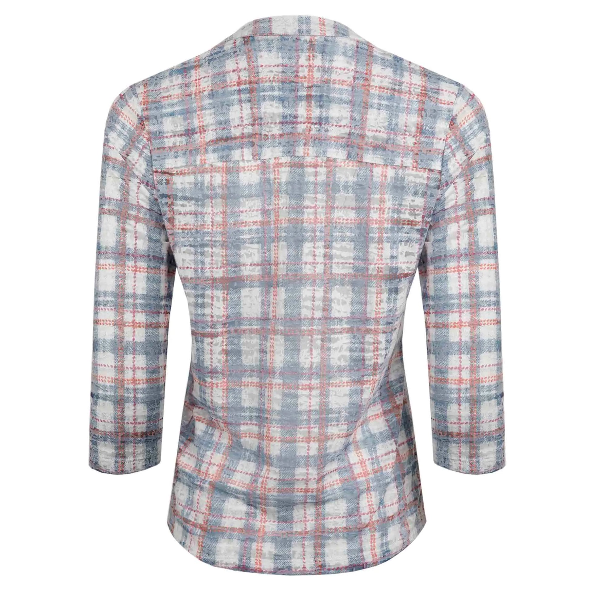 Back view of Weird Fish womens Fes check shirt in Pale Denim Blue with long sleeves and check pattern