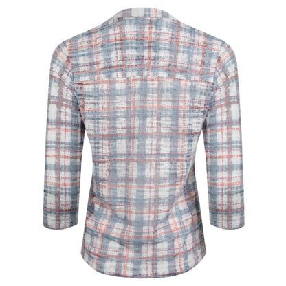 Back view of Weird Fish womens Fes check shirt in Pale Denim Blue with long sleeves and check pattern