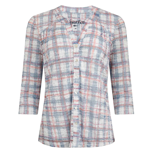 Weird Fish womens Fes check shirt in Pale Denim Blue with button front and three-quarter sleeves