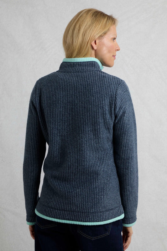 Weird Fish womens fleece navy waffle knit warm casual jacket with contrasting trim