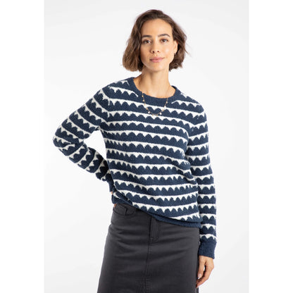Weird Fish Womens Tyla Cosy Knit Scalloped Jumper Navy