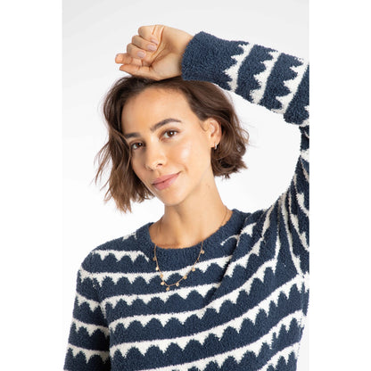 Weird Fish Womens Tyla Cosy Knit Scalloped Jumper Navy