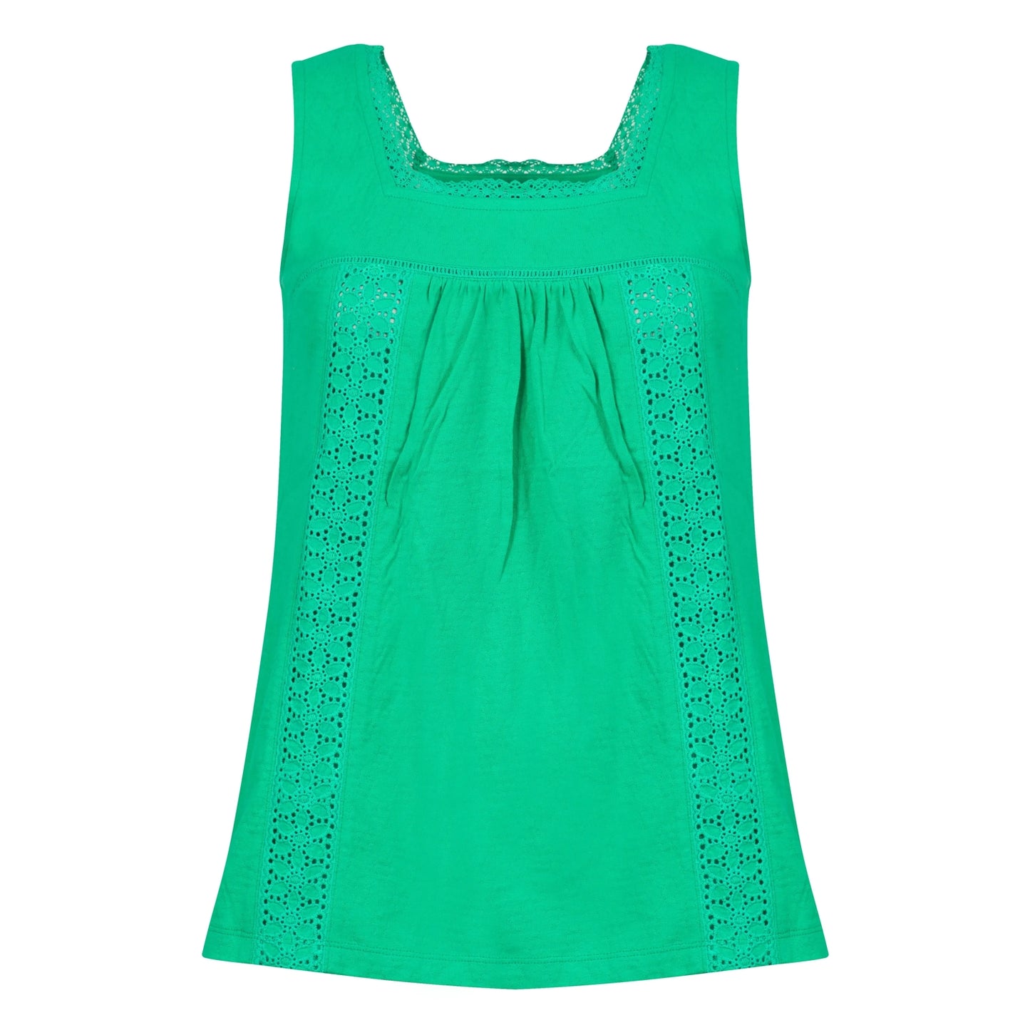 Front view of a womens Weird Fish Chelle square neck vest in Gumdrop Green