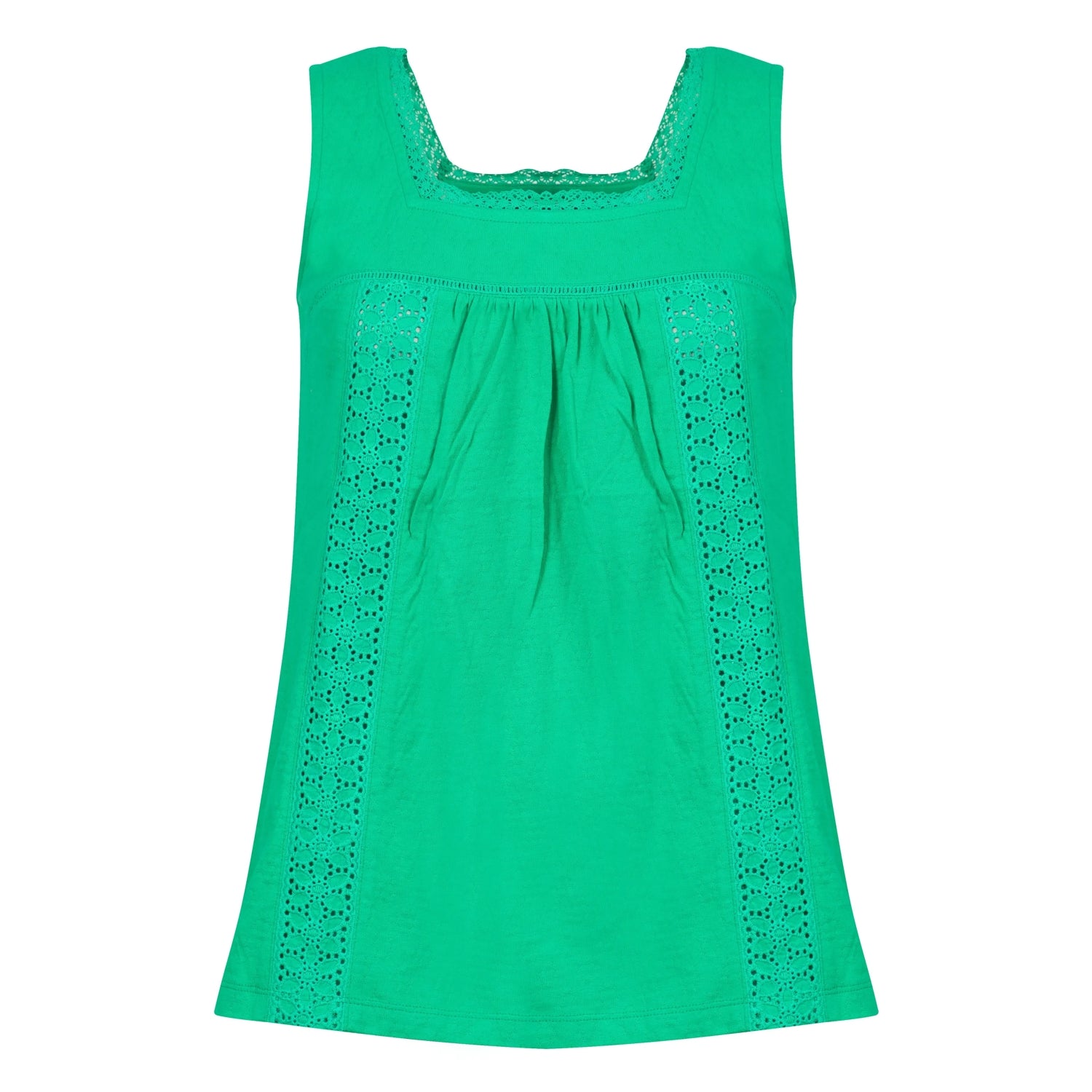 Front view of a womens Weird Fish Chelle square neck vest in Gumdrop Green