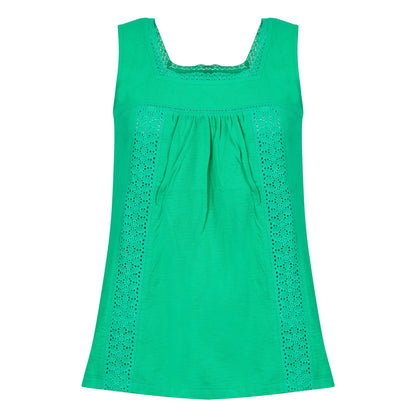 Front view of a womens Weird Fish Chelle square neck vest in Gumdrop Green