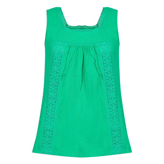 Front view of a womens Weird Fish Chelle square neck vest in Gumdrop Green