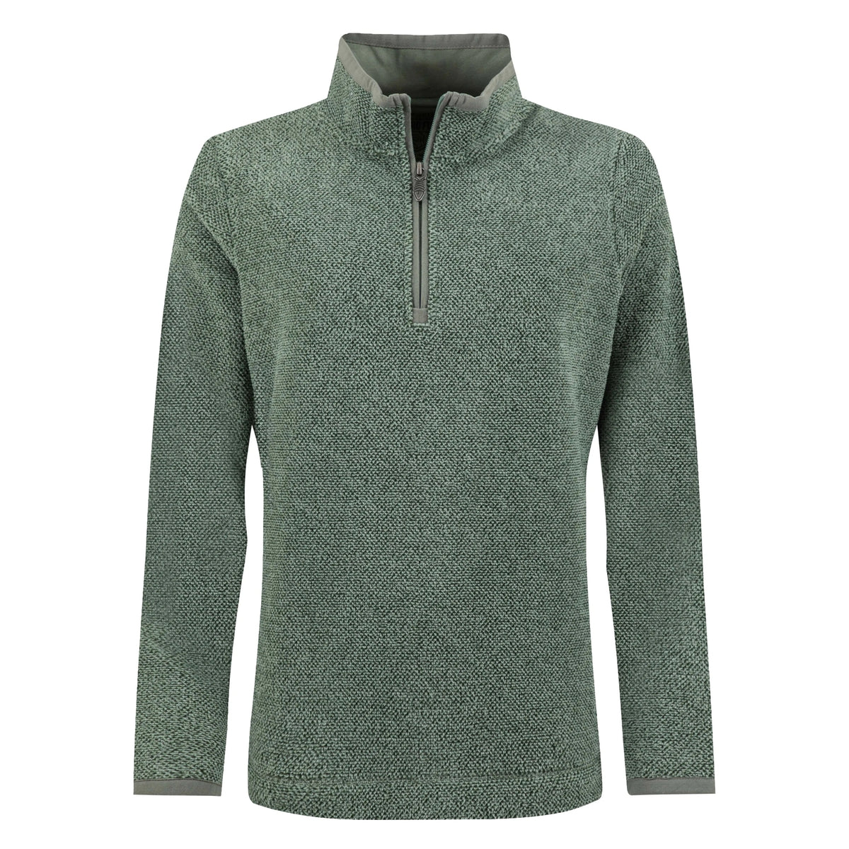 Front view of a womens Weird Fish 1/4 zip Sarah fleece in Military Green.