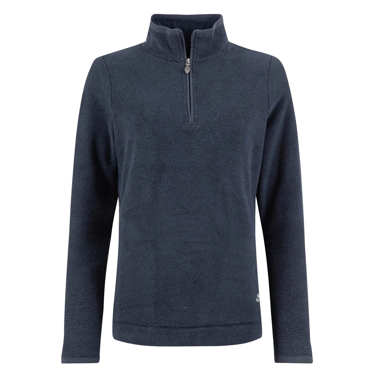 Front view of a womens Weird Fish 1/4 zip Sarah fleece in Midnight Navy