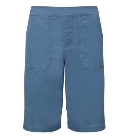 Front view of a pair of womens Weird Fish flat front Kinnie shorts in Faded Blue with elastic waist and hip pockets.