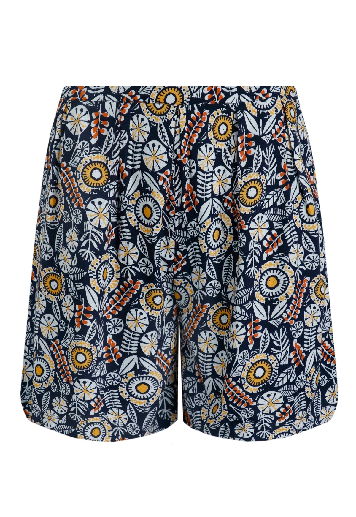Weird Fish womens navy floral shorts with colorful botanical print and relaxed fit
