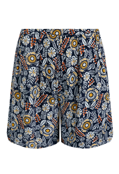 Weird Fish womens navy floral shorts with colorful botanical print and relaxed fit