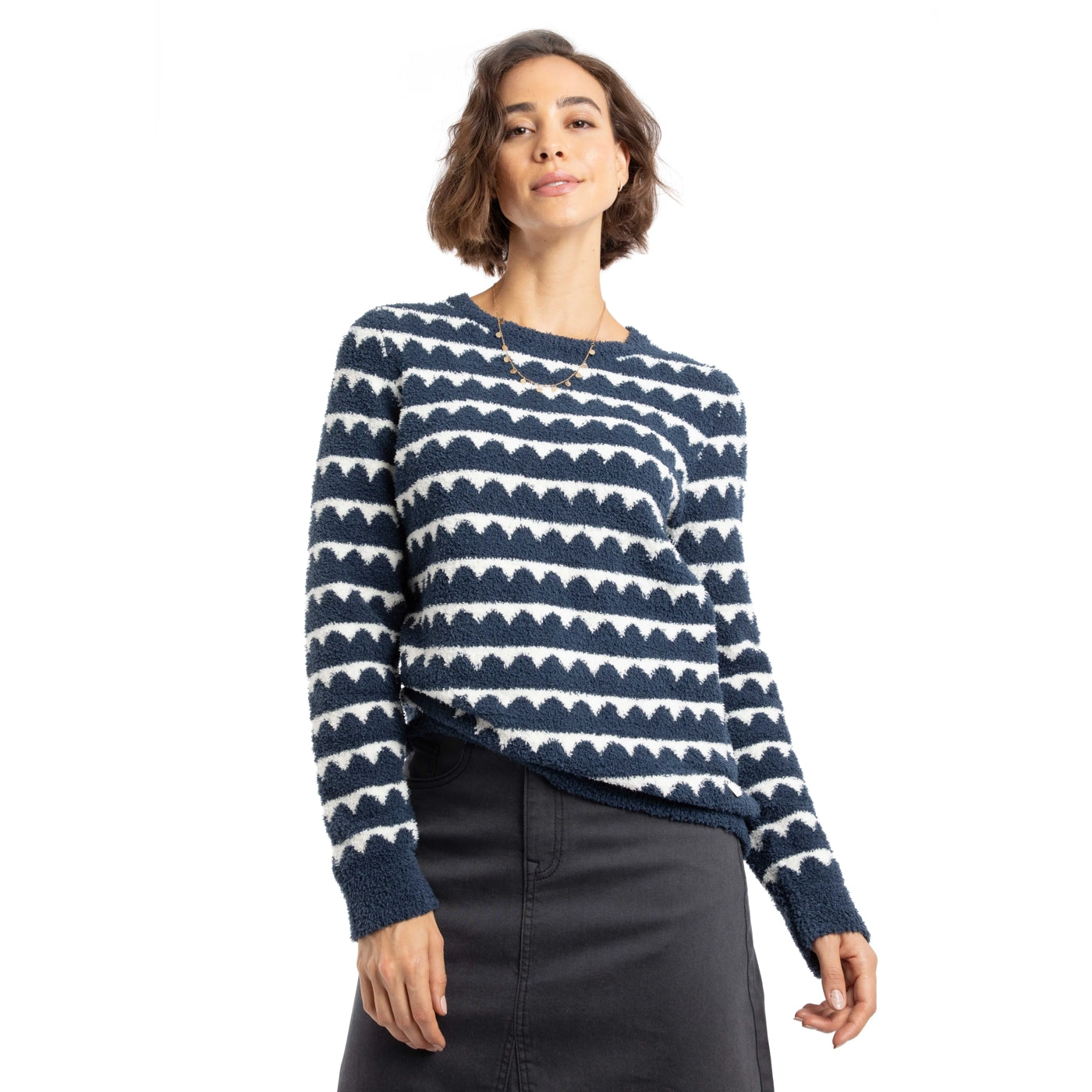 Weird Fish Womens Tyla Cosy Knit Scalloped Jumper Navy