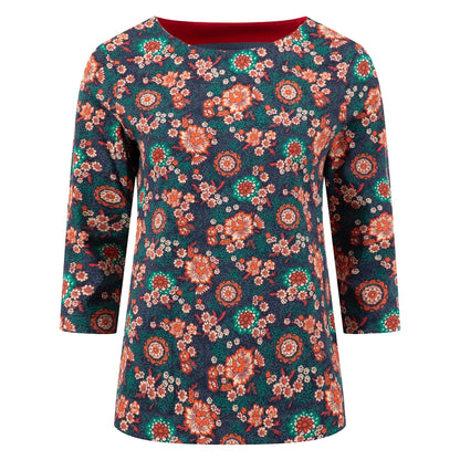 Floral patterned Weird Fish womens t-shirt with three quarter sleeves on a white background