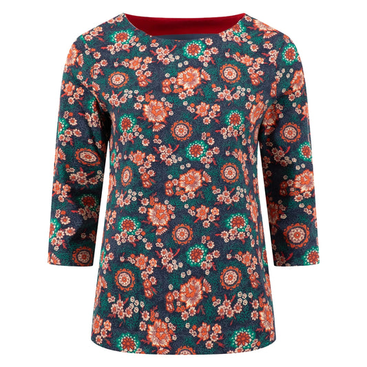 Floral patterned Weird Fish womens t-shirt with three quarter sleeves on a white background