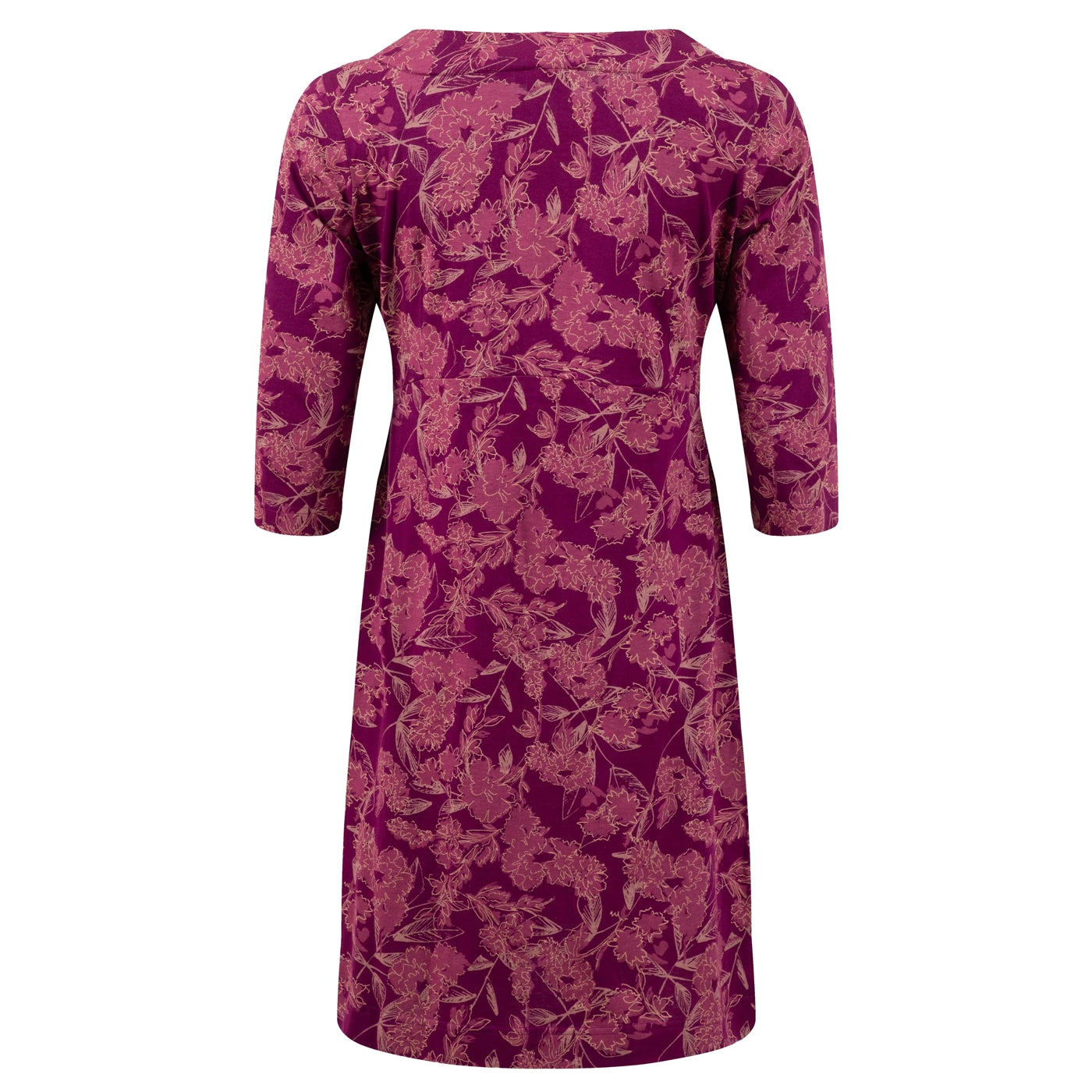 Back view of a Plum Purple floral Weird Fish floral Starshine dress on a white background