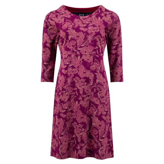 Plum Purple Weird Fish floral Starshine dress on a white background