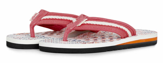 Weird Fish womens Salcombe flip flops with red straps and patterned footbed for casual summer wear