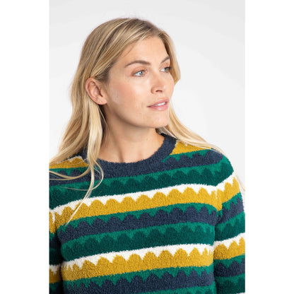 Weird Fish Womens Tyla Cosy Knit Scalloped Jumper Antique Moss Green