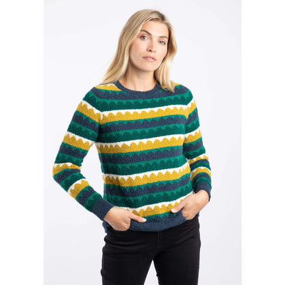 Weird Fish Womens Tyla Cosy Knit Scalloped Jumper Antique Moss Green