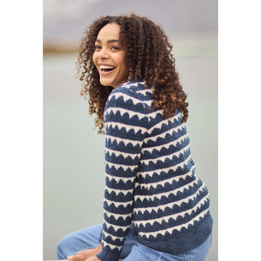 Weird Fish Womens Tyla Cosy Knit Scalloped Jumper Navy