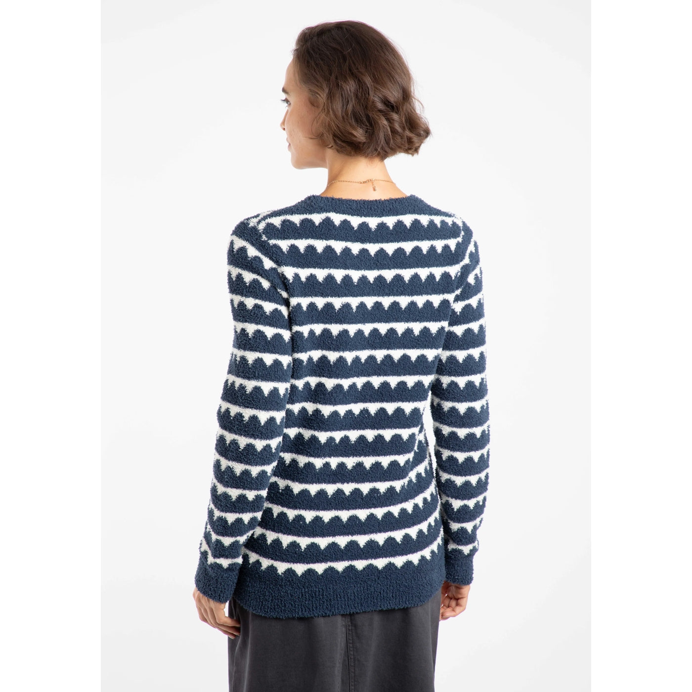 Weird Fish Womens Tyla Cosy Knit Scalloped Jumper Navy