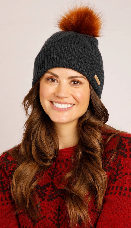 Weird Fish Allium Knitted Bobble Hat - Navy