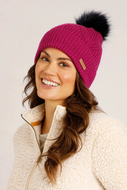 Weird Fish Allium Knitted Bobble Hat - Magenta