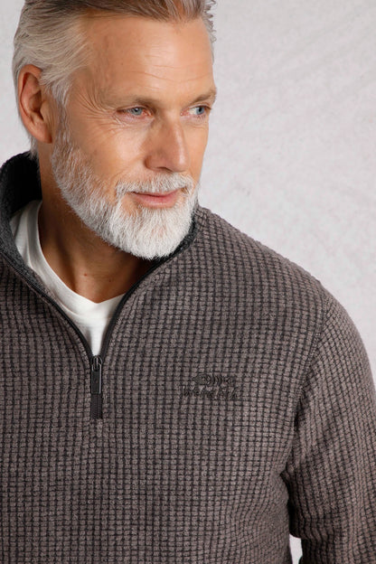 Weird Fish Mens Newark 1/4 Zip Grid Fleece - Coffee