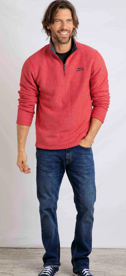 Weird Fish Mens Newark 1/4 Zip Grid Fleece - Barberry Red