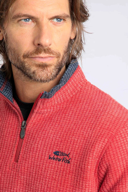 Weird Fish Mens Newark 1/4 Zip Grid Fleece - Barberry Red