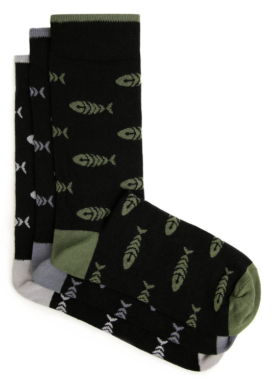 Weird Fish Mens 'Ronan' 3 Pack Socks - Black / Green / Greys