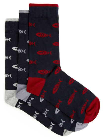 Weird Fish Mens 'Ronan' 3 Pack Socks - Navy / Red / Grey