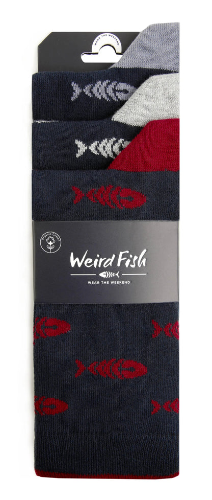 Weird Fish Mens 'Ronan' 3 Pack Socks - Navy / Red / Grey