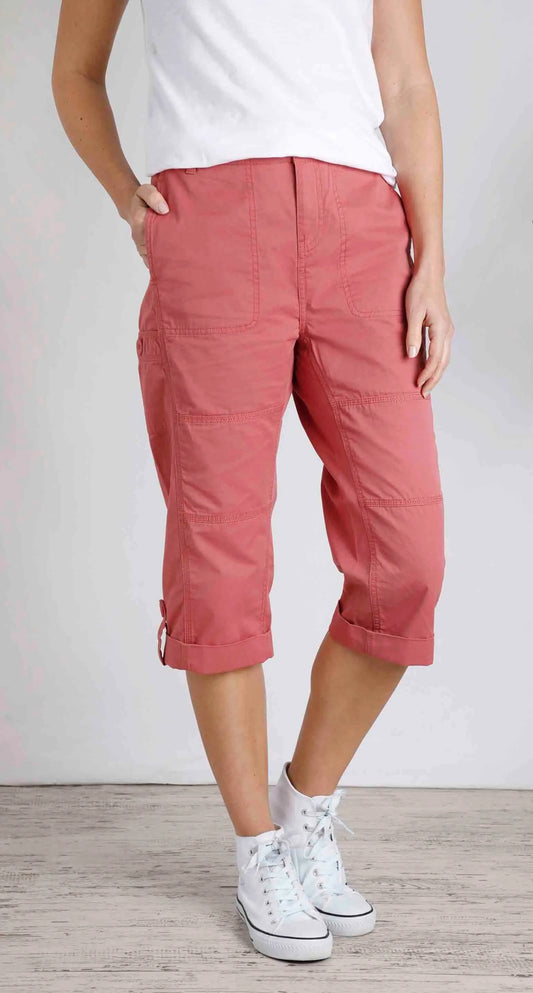 Weird Fish women's Salena 3/4 length crop trousers in Rosewood Pink.