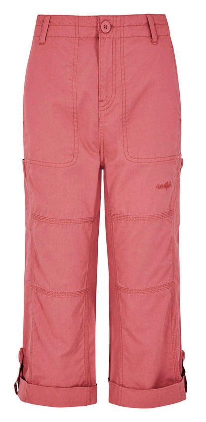 Rosewood Pink coloured womens Salena turn up 3/4 length crop trousers from Weird Fish.