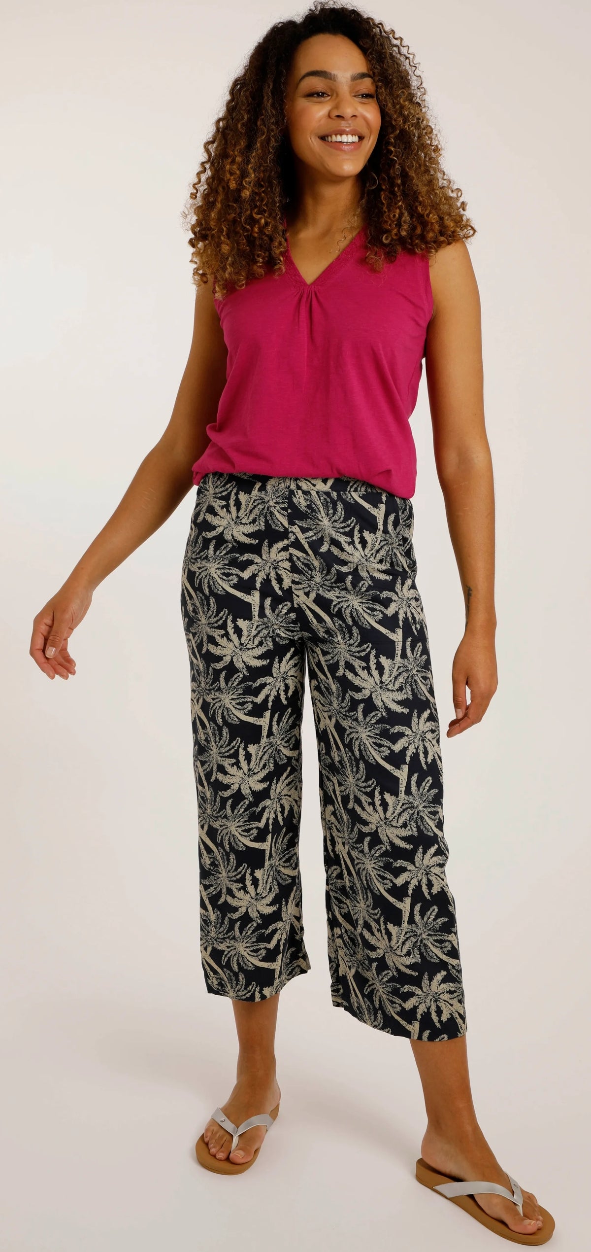 Palm tree pattern crop trousers for women from Weird Fish