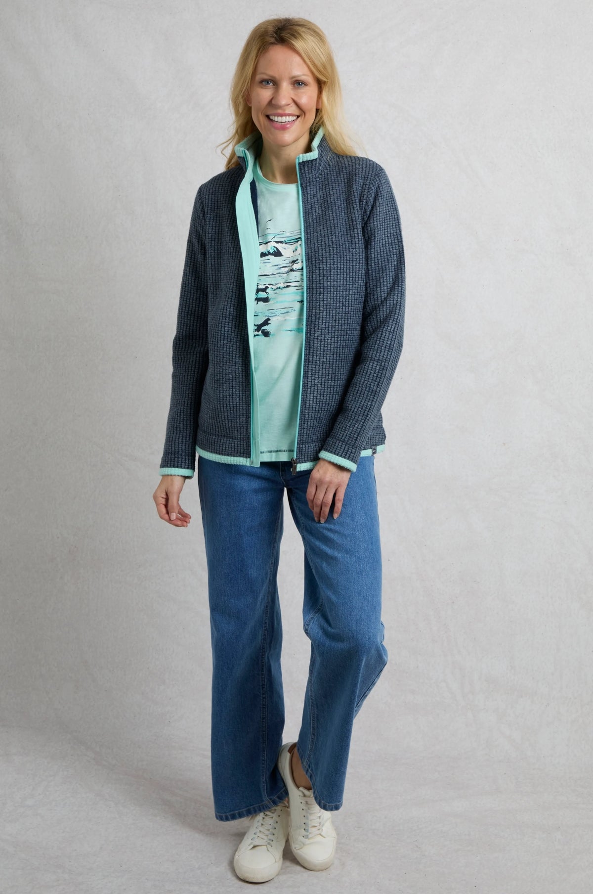 Weird Fish Womens Ariana Full Zip Grid Fleece - Rich Navy