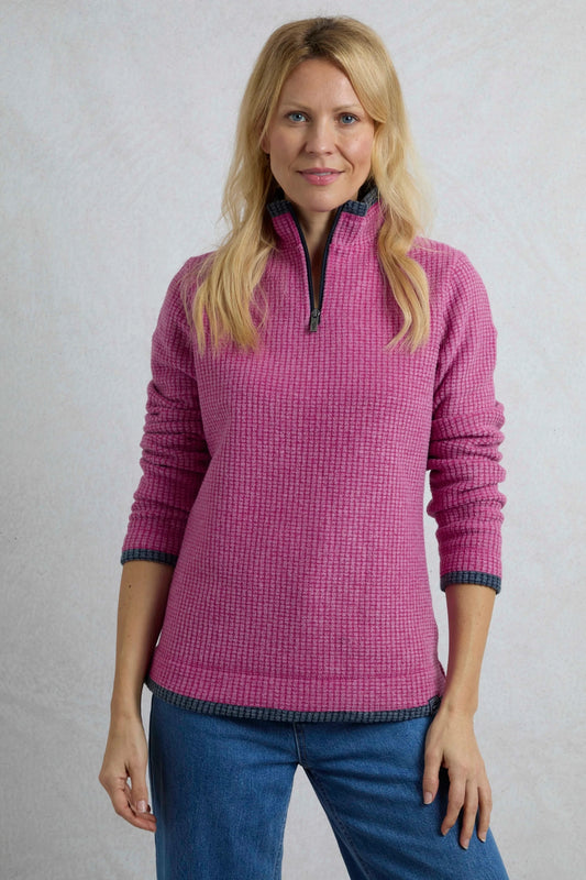 Weird Fish Womens Beye 1/4 Zip Grid Fleece - Dark Raspberry