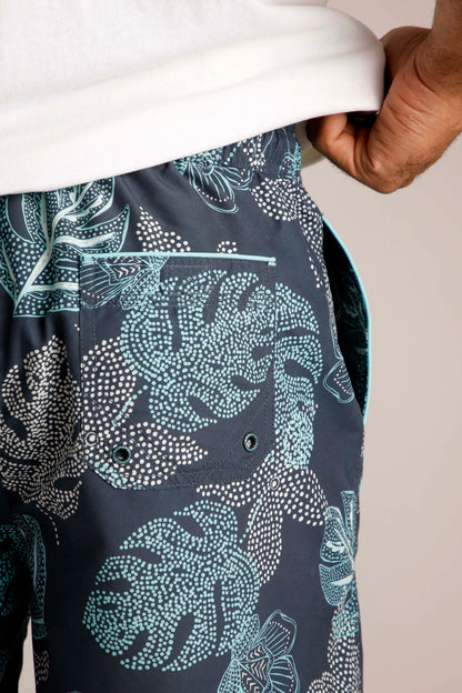 Weird Fish Mens Marina Printed Board Shorts - Navy / Leaf Print